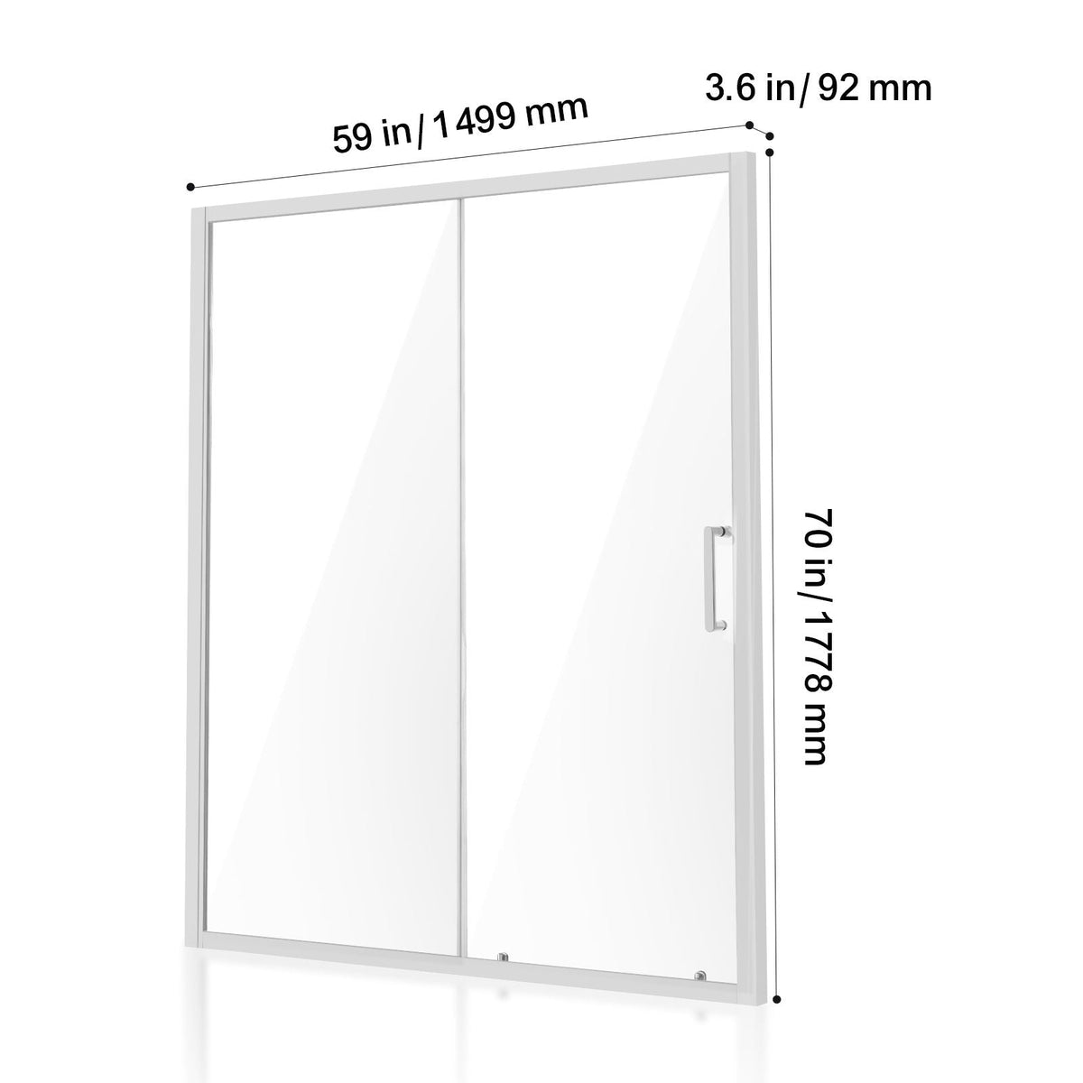 Semi-frameless Shower Door, 57.7-59 W x 70 H in, Shower Sliding Glass Door with 1/4 in(6mm) Clear Tempered Glass, Waterproof Shatterproof NANO Stainproof with Stainless Steel Hardware, Chrome
