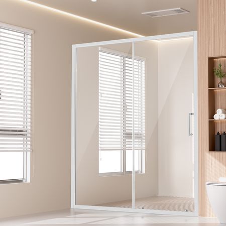 Semi-frameless Shower Door, 57.7-59 W x 70 H in, Shower Sliding Glass Door with 1/4 in(6mm) Clear Tempered Glass, Waterproof Shatterproof NANO Stainproof with Stainless Steel Hardware, Chrome
