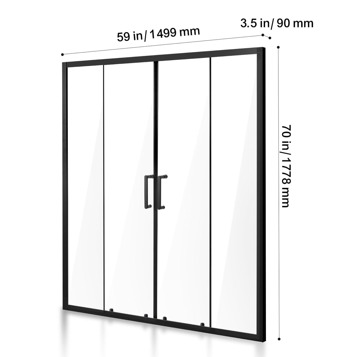 Semi-frameless Shower Door, 57.8-59 W x 70 H in, Double Sliding Glass Door with 1/4 in(6mm) Clear Tempered Glass, Waterproof Shatterproof Stainproof with Stainless Steel Hardware, Matte Black