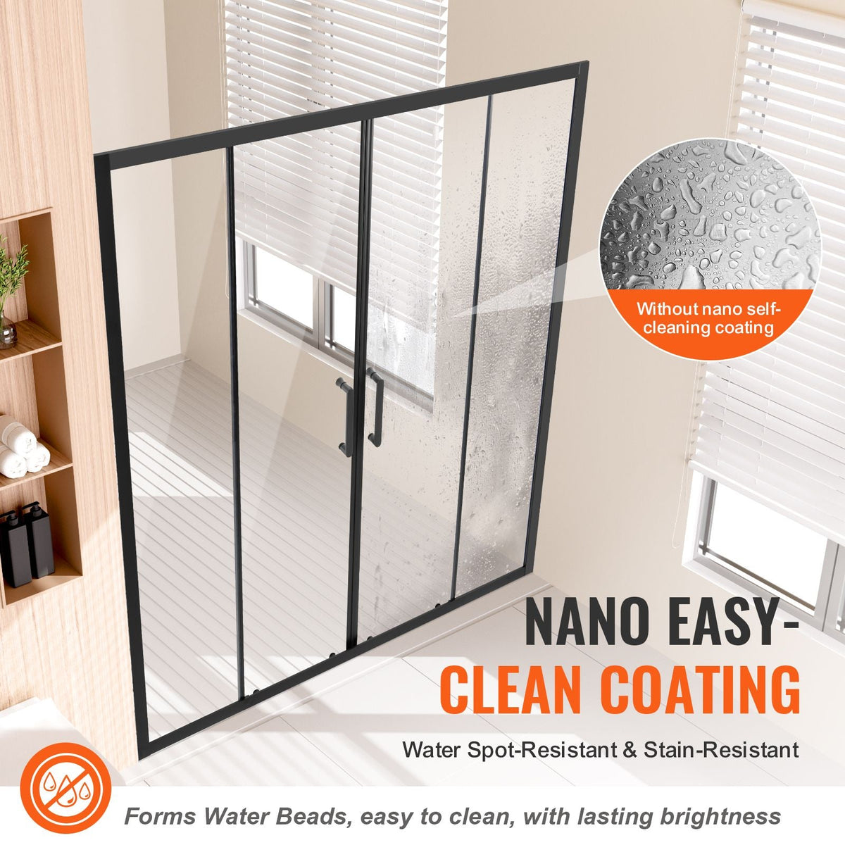 Semi-frameless Shower Door, 57.8-59 W x 70 H in, Double Sliding Glass Door with 1/4 in(6mm) Clear Tempered Glass, Waterproof Shatterproof Stainproof with Stainless Steel Hardware, Matte Black