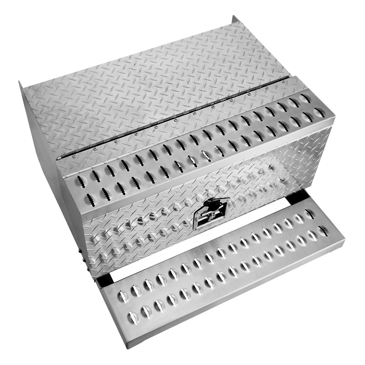 Semi-Truck Step Tool Box, 30" x 29.5" x 15.8" Heavy Duty Aluminum Diamond Plate Toolbox, Waterproof Cab Entry Step Storage Box with T-Handle Lock & Keys for Flatbed, Crane, and Semi Trucks
