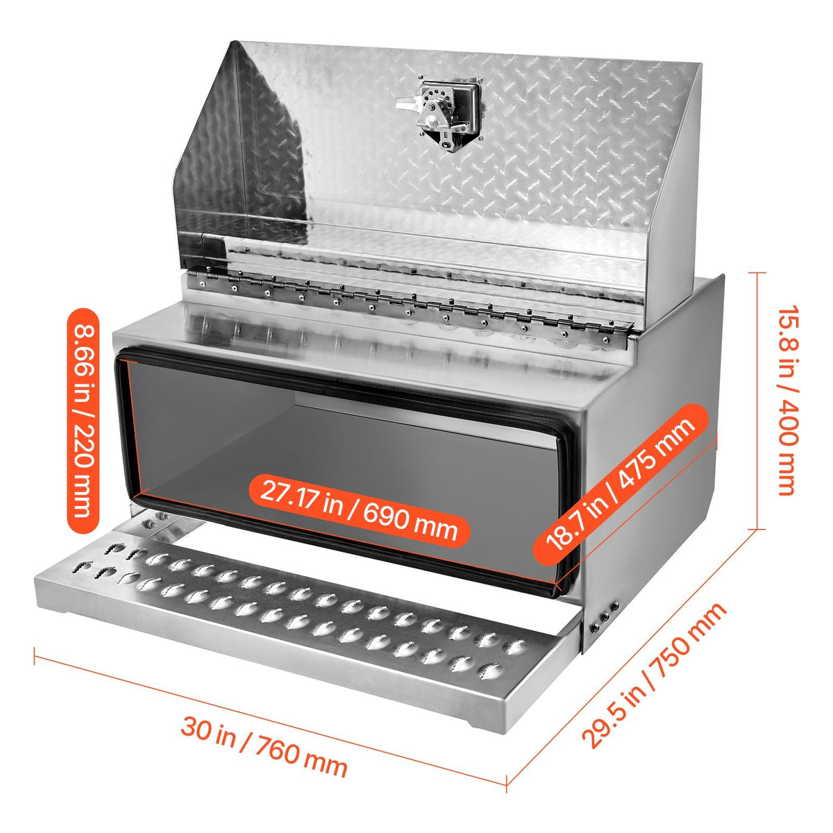 Semi-Truck Step Tool Box, 30" x 29.5" x 15.8" Heavy Duty Aluminum Diamond Plate Toolbox, Waterproof Cab Entry Step Storage Box with T-Handle Lock & Keys for Flatbed, Crane, and Semi Trucks