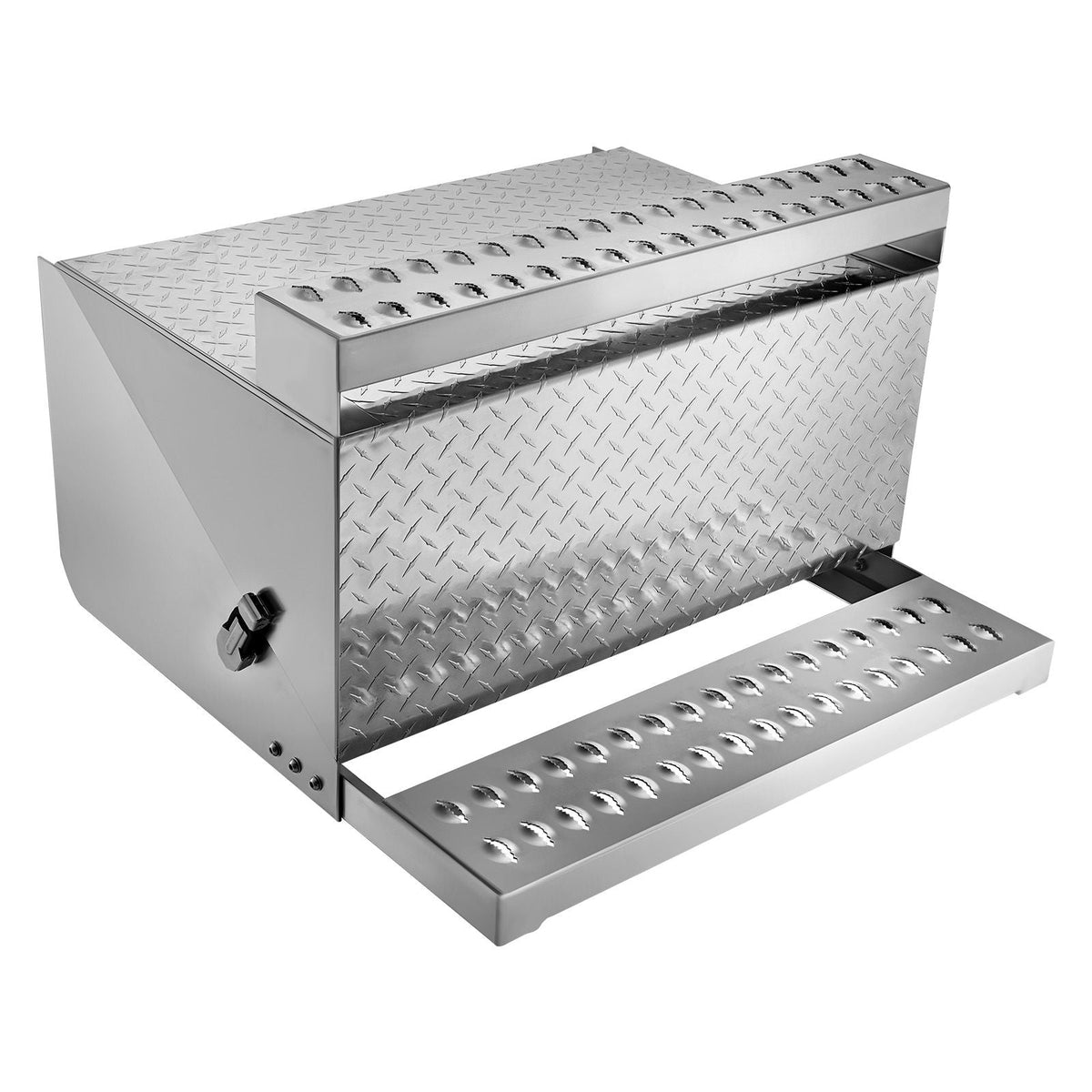 Semi-Truck Step Tool Box, 31" x 30" x 19" Heavy Duty Aluminum Diamond Plate Toolbox, Waterproof Cab Entry Step Storage Box with Shock-Absorbing Latch for Flatbed, Crane, and Semi Trucks
