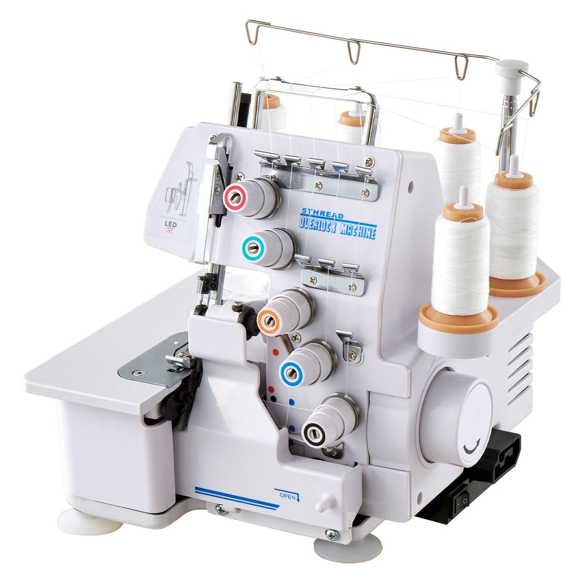 Serger Overlock Sewing Machine, 1250 Stitches Per Minute, 2-3-5 Thread Capability, with LED Light and Strong Suction Feet, Heavy-Duty Metal Frame Sewing Machine for Various Fabrics, White