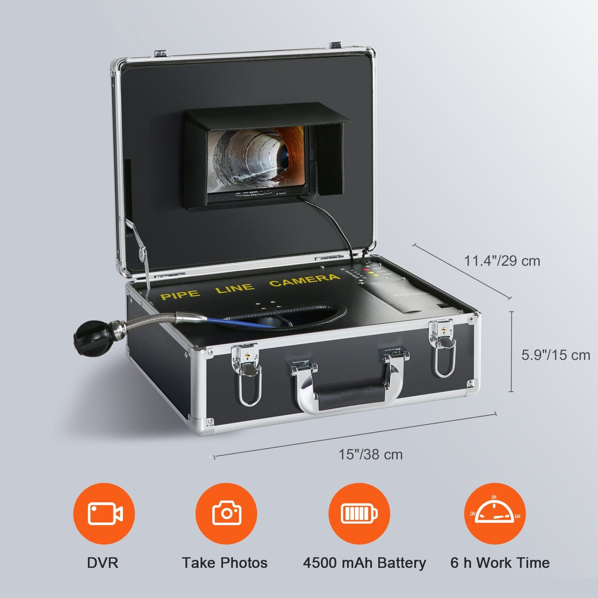 Sewer Camera, 100 ft/30 m, 7" Screen Pipeline Inspection Camera with DVR Function, Waterproof IP68 Camera, 12 pcs Adjustable LEDs, with a 16 GB SD Card for Sewer Line, Duct Drain Pipe Plumbing