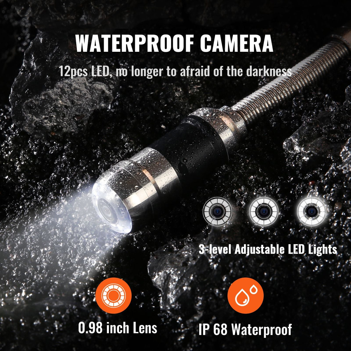 Sewer Camera, 100 ft/30 m, 7" Screen Pipeline Inspection Camera with DVR Function, Waterproof IP68 Camera, 12 pcs Adjustable LEDs, with a 16 GB SD Card for Sewer Line, Duct Drain Pipe Plumbing