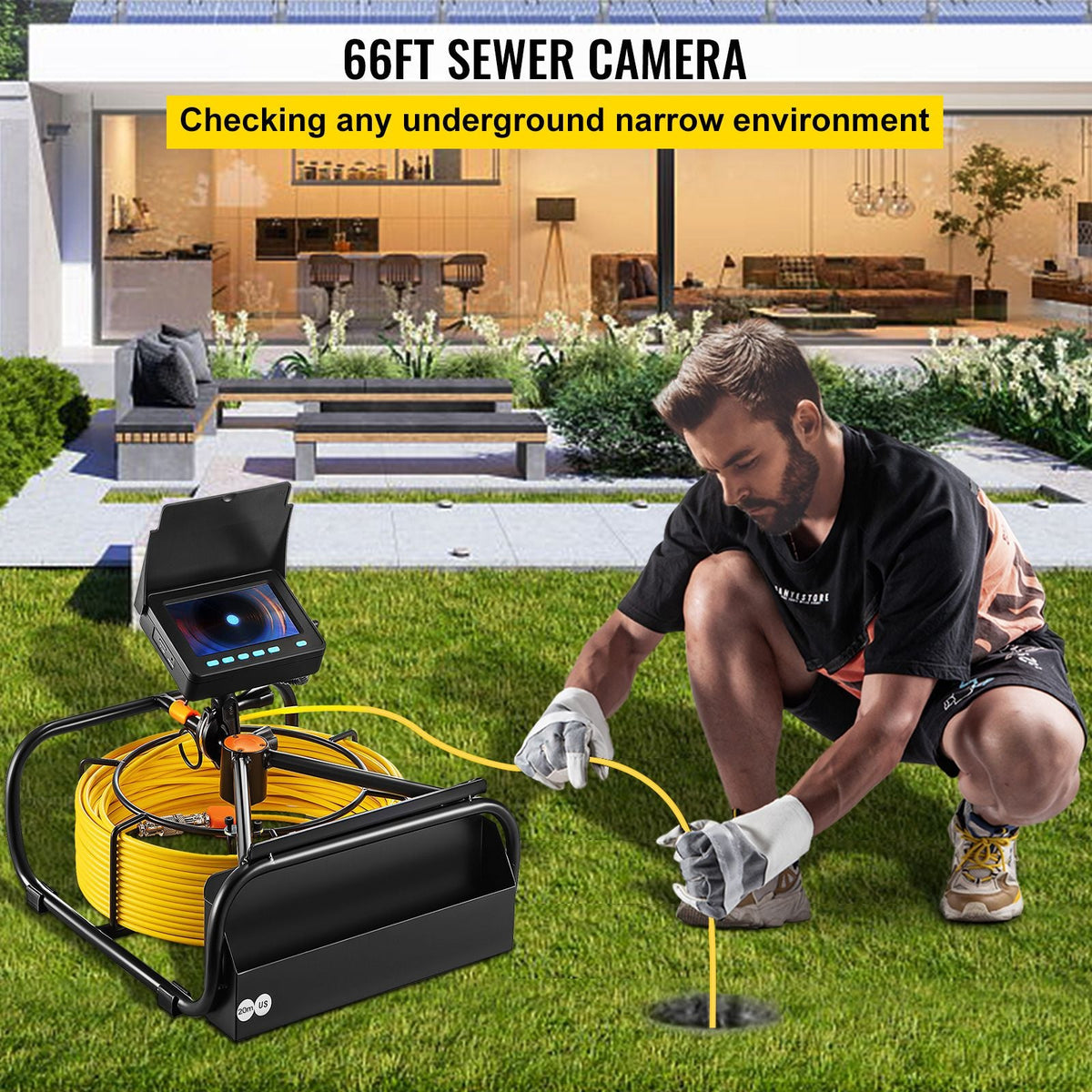 Sewer Camera, 66ft/20M 4.3" Pipe Drain Inspection Camera with DVR Function & Snake Cable, Waterproof IP68 Borescope w/LED Lights, Industrial Endoscope for Home Wall Duct Drain Pipe Plumbing