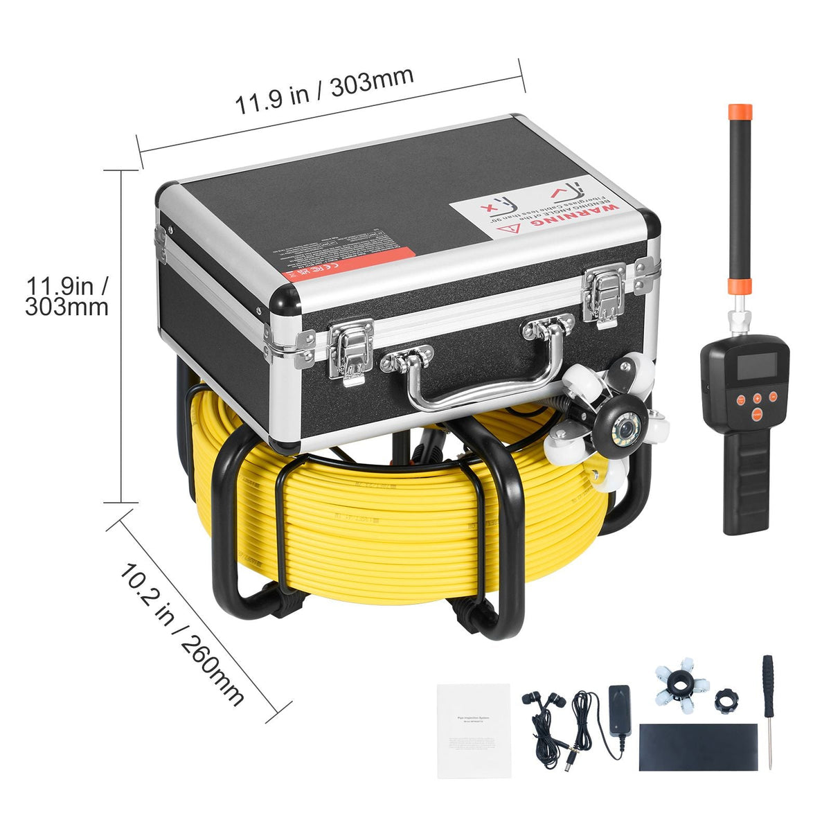 Sewer Camera with 512Hz Locator, 98 ft/30 m, Self-Leveling Drain Inspection Camera with 9" 1080P HD Screen, 36X Zoom, Snake Plumbing Camera with Lights-12 LED, 32GB SD Card for Duct Pipe