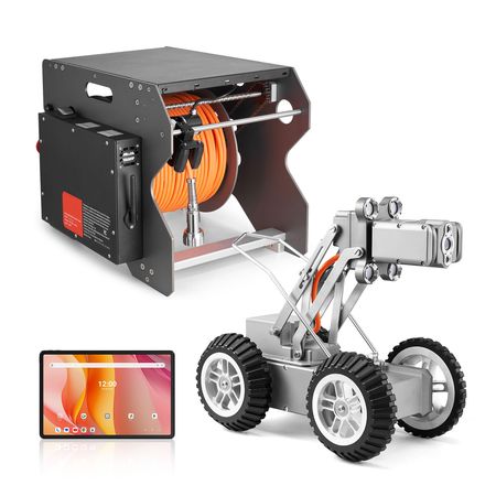 Sewer Pipe Inspection Robot, 197FT Pipeline Detection Crawling Robot with 2MP Front/Rear Cameras & Touchscreen Tablet, IP68 Plumbing Camera with Lights & Distance Counter for Industrial Pipes