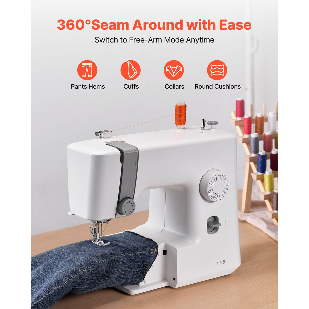 Sewing Machine, 18 Stitch Applications, with LED Light and Foot Pedal, Simple Dial Control, Interior Metal Frame, Lightweight and Portable Beginner Sewing Machine for Adults Crafts and Mending