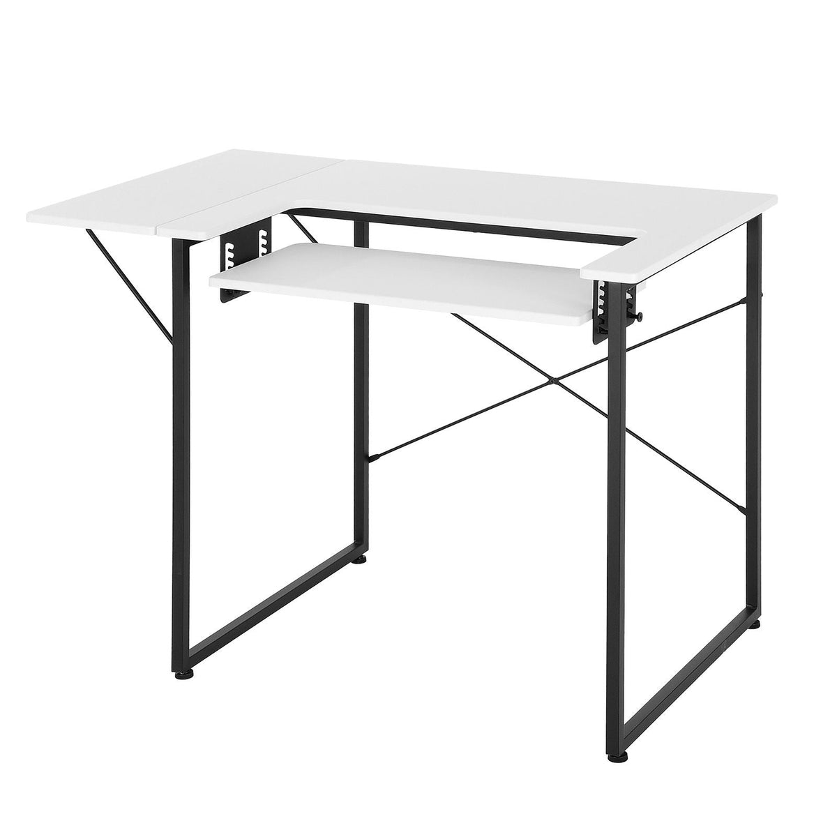 Sewing Table, Multipurpose Sewing Machine Table with Foldable Side Shelf, Adjustable Shelf, Steel Legs, Computer Desk for Home, Fashion Studio, Art Studio, Educational Institution, White
