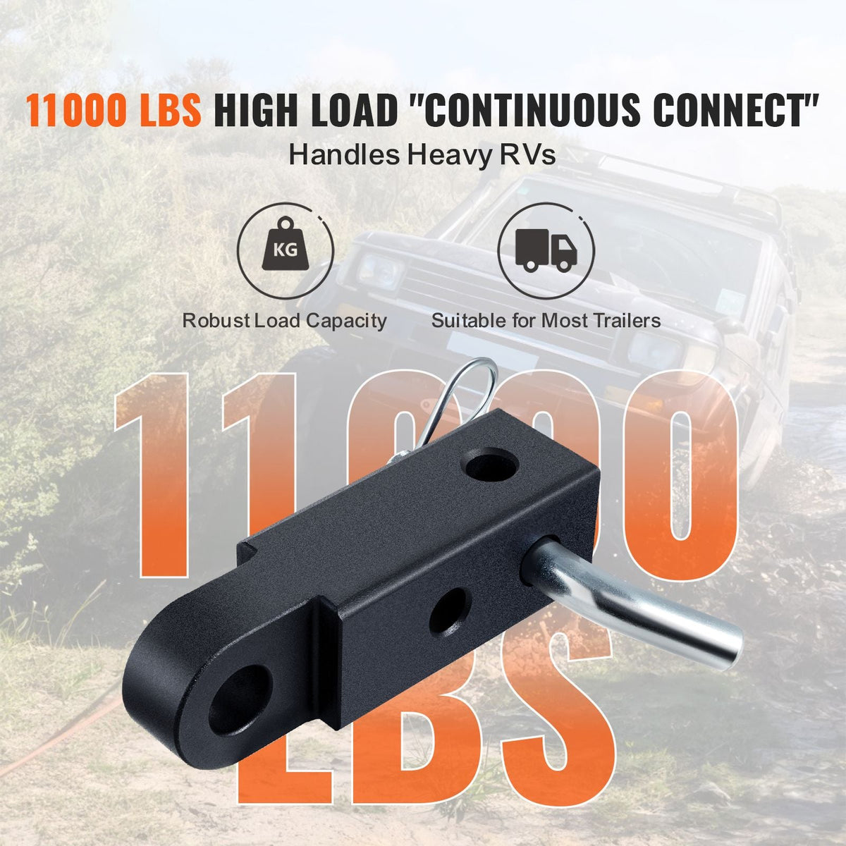 Shackle Hitch Receiver, Fits 2" Receivers, 52900 lbs Breaking Strength, Heavy Duty Towing Accessories with Trailer Hitch Lock Pin for Trucks, Jeeps, Off-Road Vehicle Recovery, Aluminum Alloy