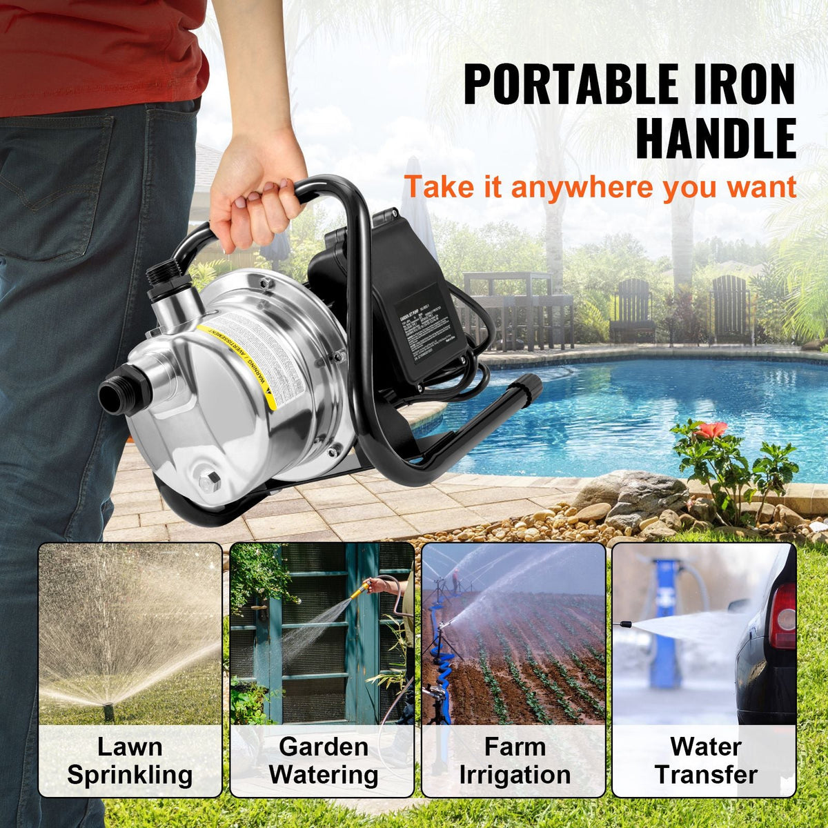 Shallow Well Pump, 1.1 HP 115V, 978 GPH 131 ft Height, 40psi Max Pressure, Portable Stainless Steel Sprinkler Booster Jet Pumps for Garden Lawn Irrigation system, Lake Fountain, Water Transfer