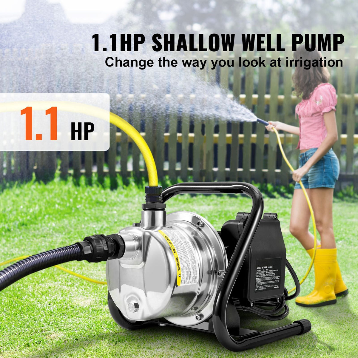 Shallow Well Pump, 1.1 HP 115V, 978 GPH 131 ft Height, 40psi Max Pressure, Portable Stainless Steel Sprinkler Booster Jet Pumps for Garden Lawn Irrigation system, Lake Fountain, Water Transfer