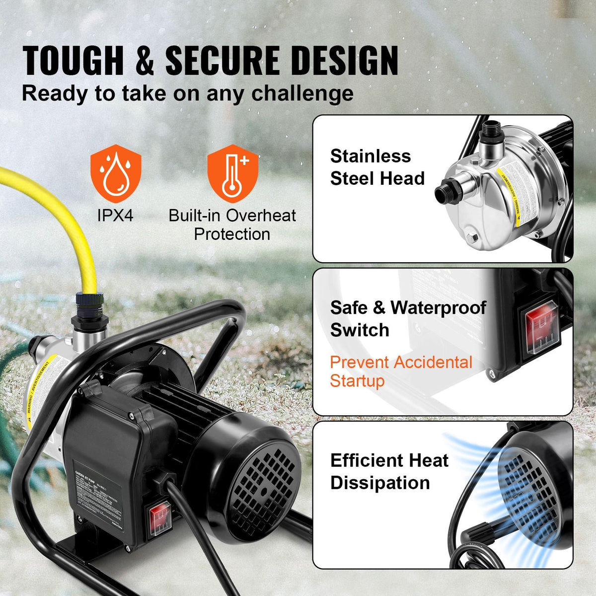 Shallow Well Pump, 1.1 HP 115V, 978 GPH 131 ft Height, 40psi Max Pressure, Portable Stainless Steel Sprinkler Booster Jet Pumps for Garden Lawn Irrigation system, Lake Fountain, Water Transfer