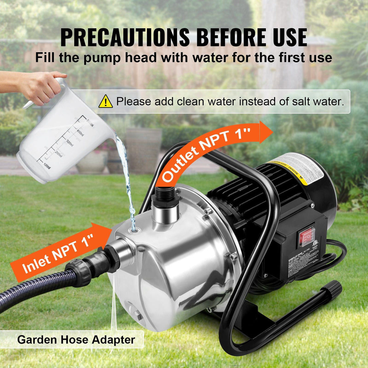 Shallow Well Pump, 1.5 HP 115V, 1200 GPH 164 ft Height, 87 psi Max Pressure, Portable Stainless Steel Sprinkler Booster Jet Pumps for Garden Lawn Irrigation system, Lake Fountain, Water Transfer