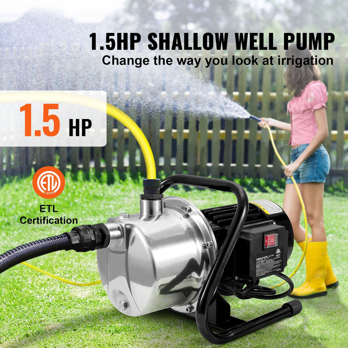 Shallow Well Pump, 1.5 HP 115V, 1200 GPH 164 ft Height, 87 psi Max Pressure, Portable Stainless Steel Sprinkler Booster Jet Pumps for Garden Lawn Irrigation system, Lake Fountain, Water Transfer