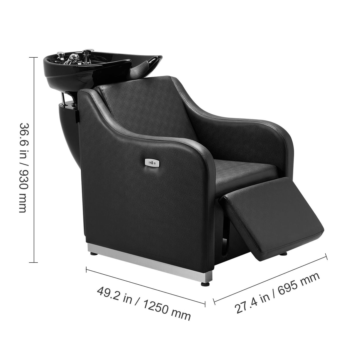 Shampoo Backwash Chair, 661.4LBS Loading Barbershop Hair Washing Station with Electric Adjustable Footrest & Ceramic Bowl, Backwash Salon Shampoo Chair, Beauty Spa Hairdressing Massage Equipment
