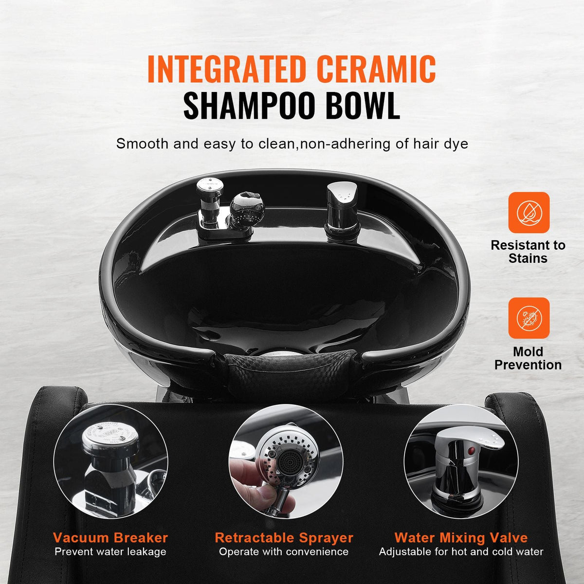 Shampoo Backwash Chair, 661.4LBS Loading Barbershop Hair Washing Station with Electric Adjustable Footrest & Ceramic Bowl, Backwash Salon Shampoo Chair, Beauty Spa Hairdressing Massage Equipment
