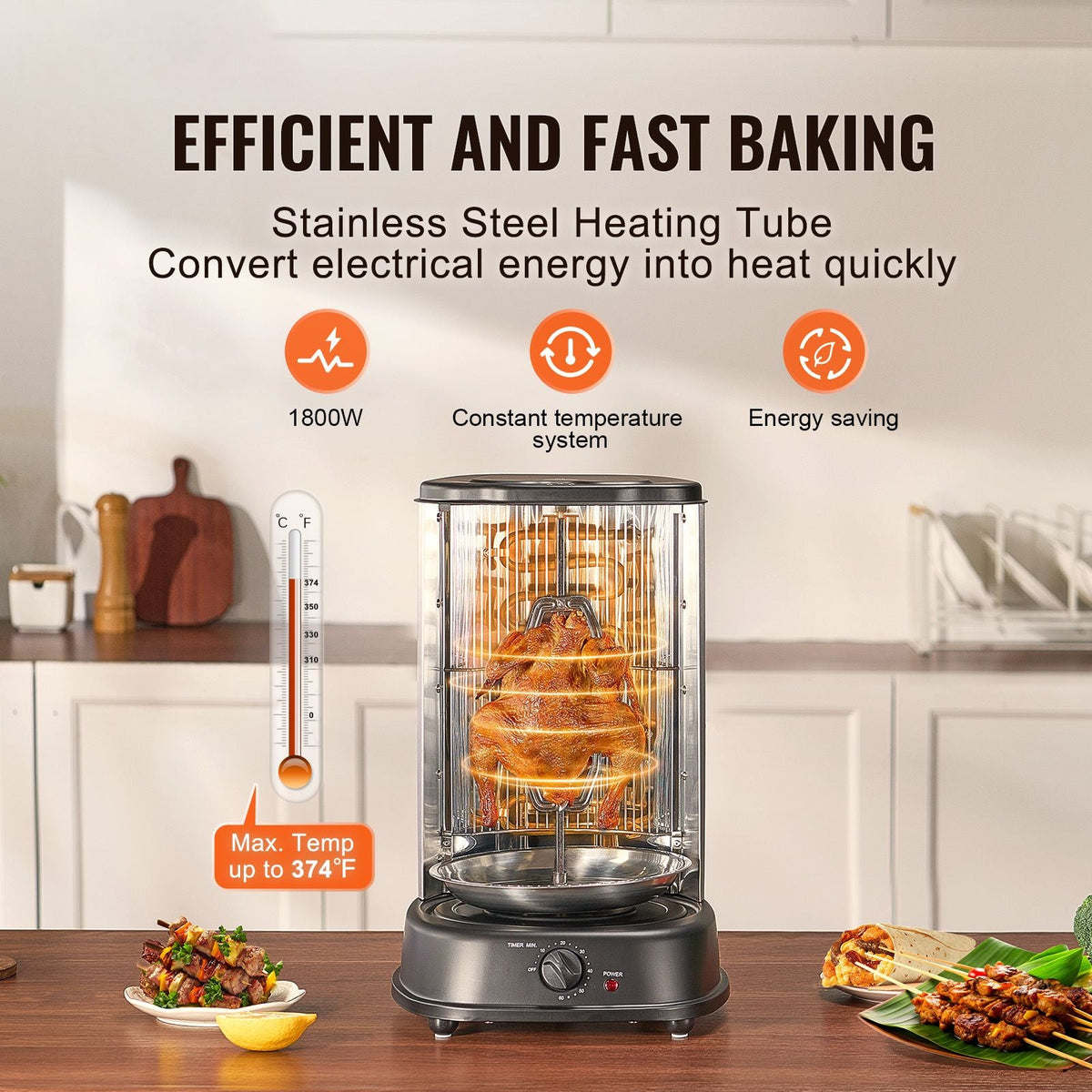 Shawarma Grill Machine, Vertical Chicken Shawarma Cooker Machine Countertop, Electric Stainless Steel Broiler Gyro Rotisserie Oven Doner Kebab Machine, for Home Restaurant Kitchen Parties
