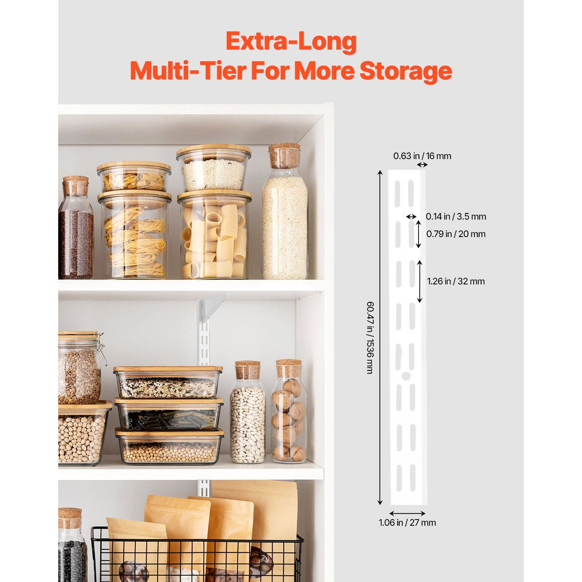 Shelf Pilaster, 60-inch 5 Pack, Dual Track Upright Wall Shelving System, Heavy Duty Support System Twin Slot Shelf Rails, 25 Screws, Suitable for Cabinet Closet Organization Storage, Silver