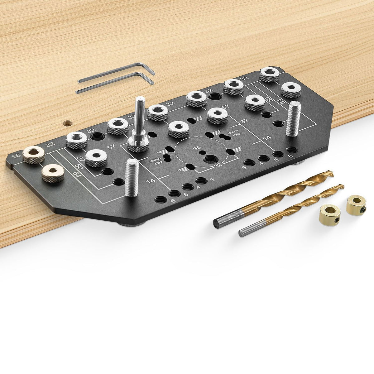 Shelf Pin Jig and Hinge Jig Two-in-One, Aluminum Alloy Cabinet Hardware Hole Drilling Template with 1/4" and 3/16" Drill Bits, for Cabinet Doors Bookshelves Wardrobes Woodworking and DIY