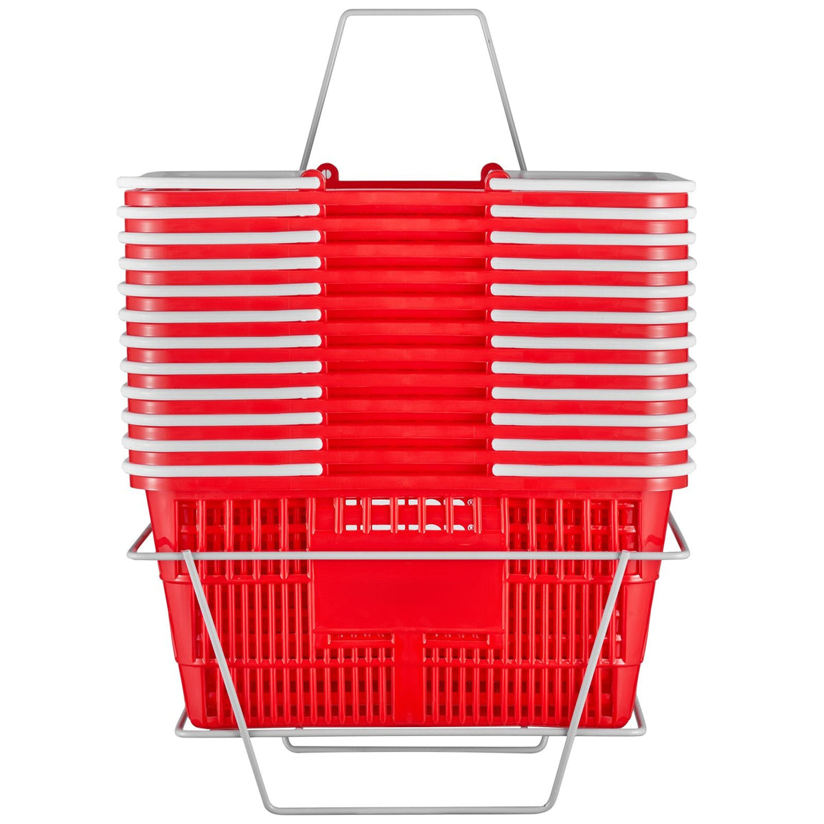 Shopping Basket, Set of 12, 21L Durable Plastic Grocery Basket with Handle and Stand, 16.5 x 11.8 x 8.27 inch Portable Shop Basket Bulk Used for Retail Store Supermarket Grocery Shopping, Red