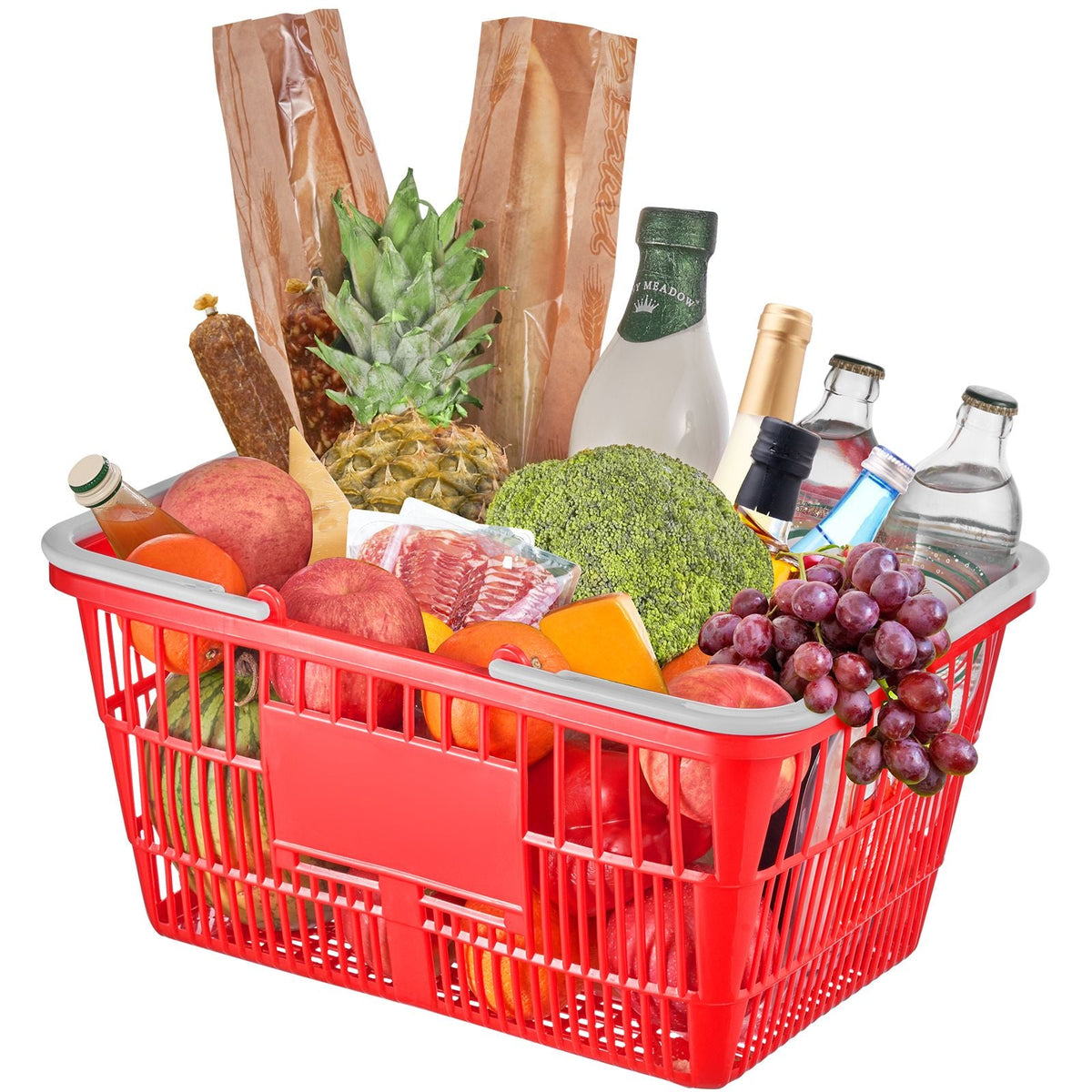 Shopping Basket, Set of 20, 21L Durable Plastic Grocery Basket with Handle and Stand, 16.5 x 11.8 x 8.27 inch Portable Shop Basket Bulk Used for Retail Store Supermarket Grocery Shopping, Red