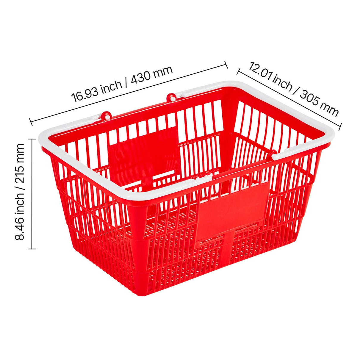 Shopping Baskets, 20 PCS, 21L Stackable PE Plastic Grocery Baskets with Handles, Dense Mesh Structure, Holds up to 20 lbs, Portable for Grocery, Retail, Stores, Supermarket, Home Use, Red