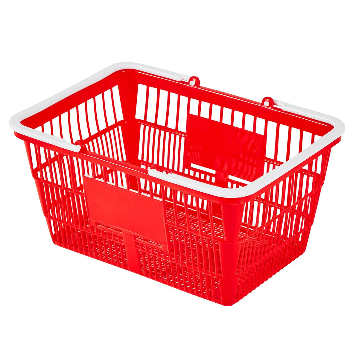 Shopping Baskets, 20 PCS, 21L Stackable PE Plastic Grocery Baskets with Handles, Dense Mesh Structure, Holds up to 20 lbs, Portable for Grocery, Retail, Stores, Supermarket, Home Use, Red