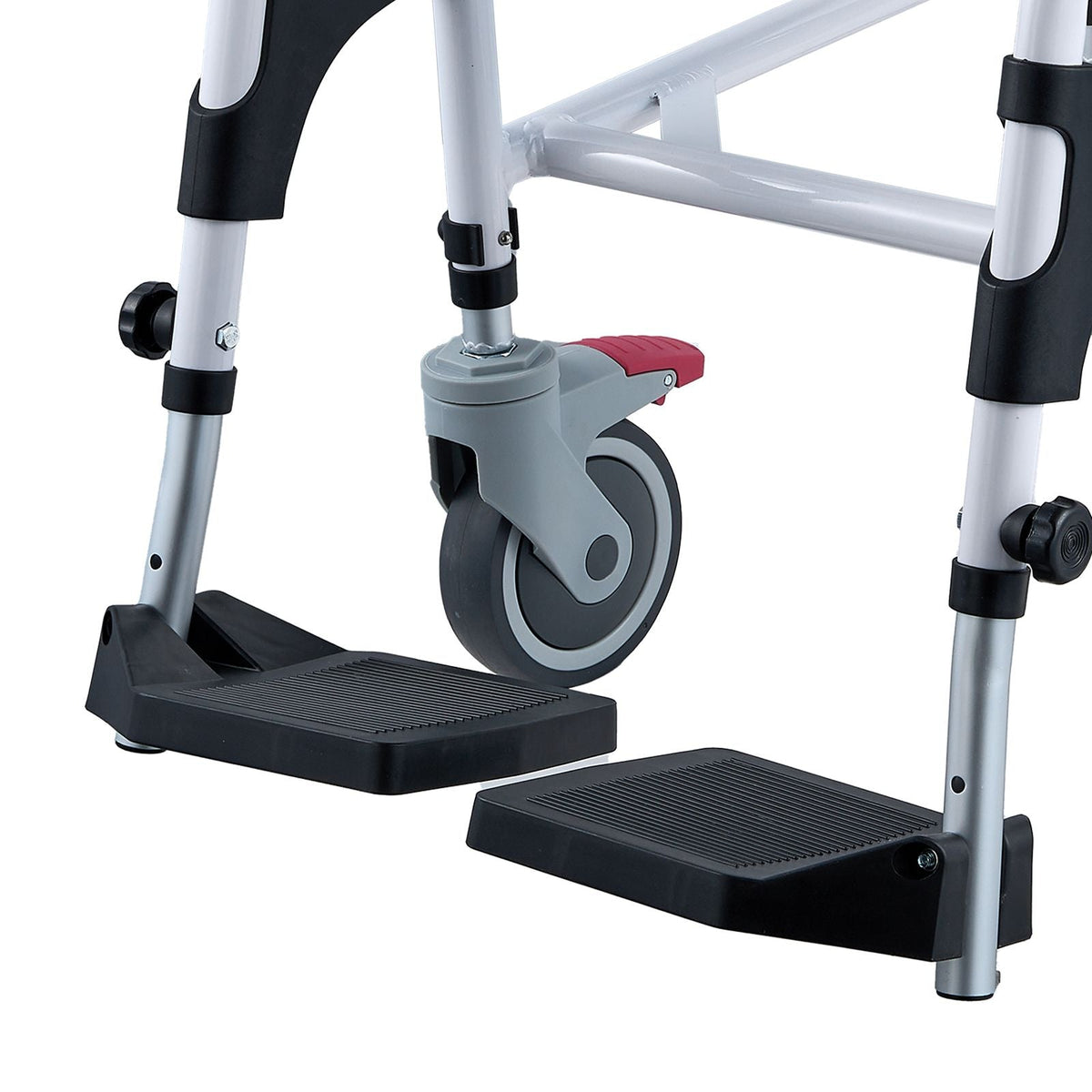 Shower Commode Wheelchair with 4 Lockable Wheels, Footrests, Flip-up Arms, 3-Level Adjustable Height, 5L Removable Bucket, 350 LBS Capacity, Commode Chair for Adults Seniors