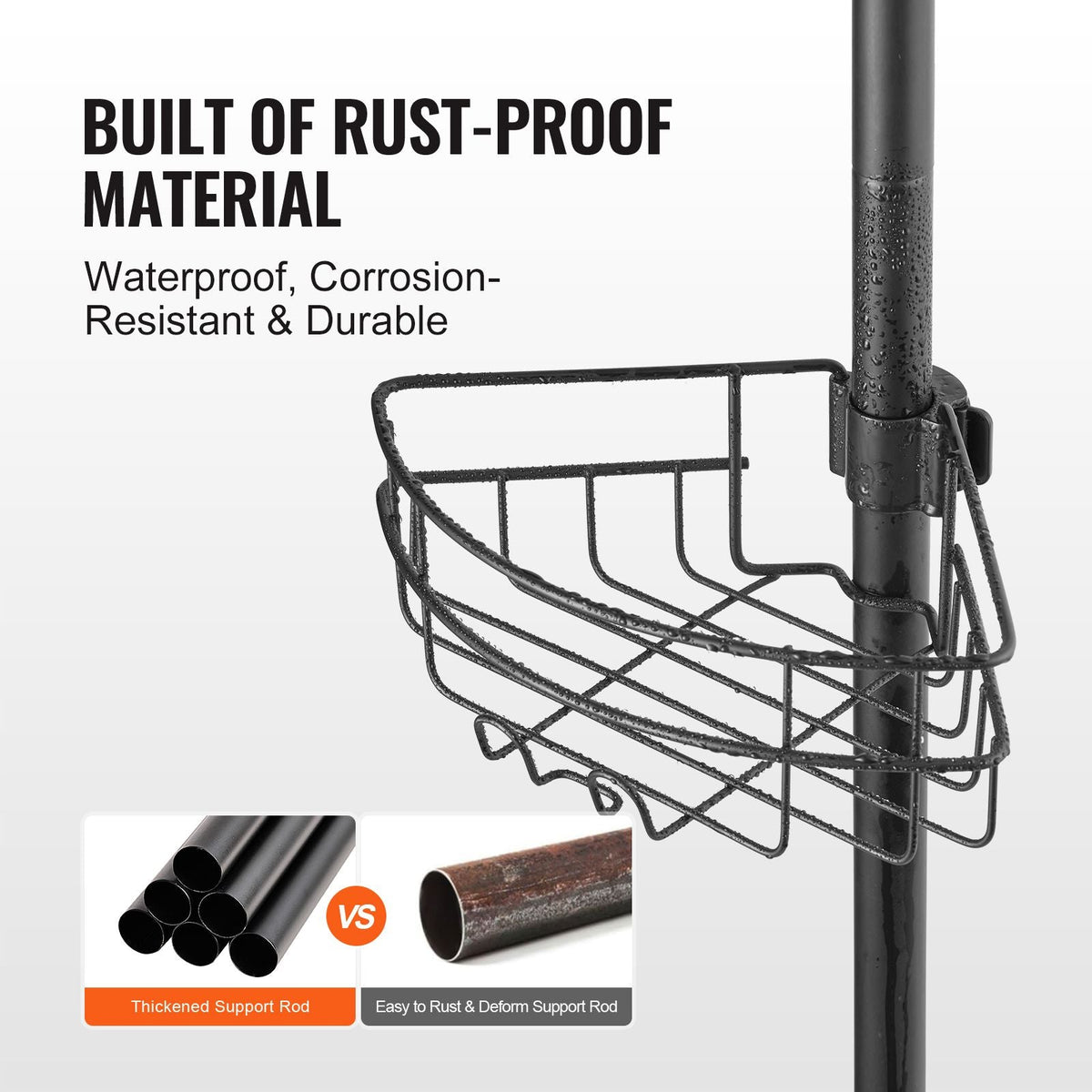 Shower Corner Caddy Tension Pole, 39" to 125" High, Multi-Functional Shower Tension Pole with Strong Load-Bearing Tray, Rust-Proof Easy-to-Install Tension Pole, Fit for Bathroom & Washroom