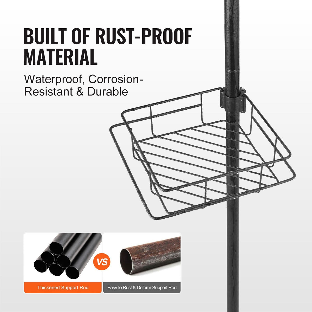 Shower Corner Caddy Tension Pole, 42" to 114" High, Multi-Functional Shower Tension Pole with Strong Load-Bearing Tray, Rust-Proof Easy-to-Install Tension Pole, Fit for Bathroom & Washroom