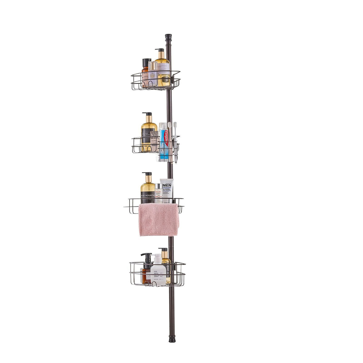 Shower Corner Caddy Tension Pole, 56" to 114" High, Multi-Functional Shower Tension Pole with Strong Load-Bearing Tray, Rust-Proof Easy-to-Install Tension Pole, Fit for Bathroom & Washroom