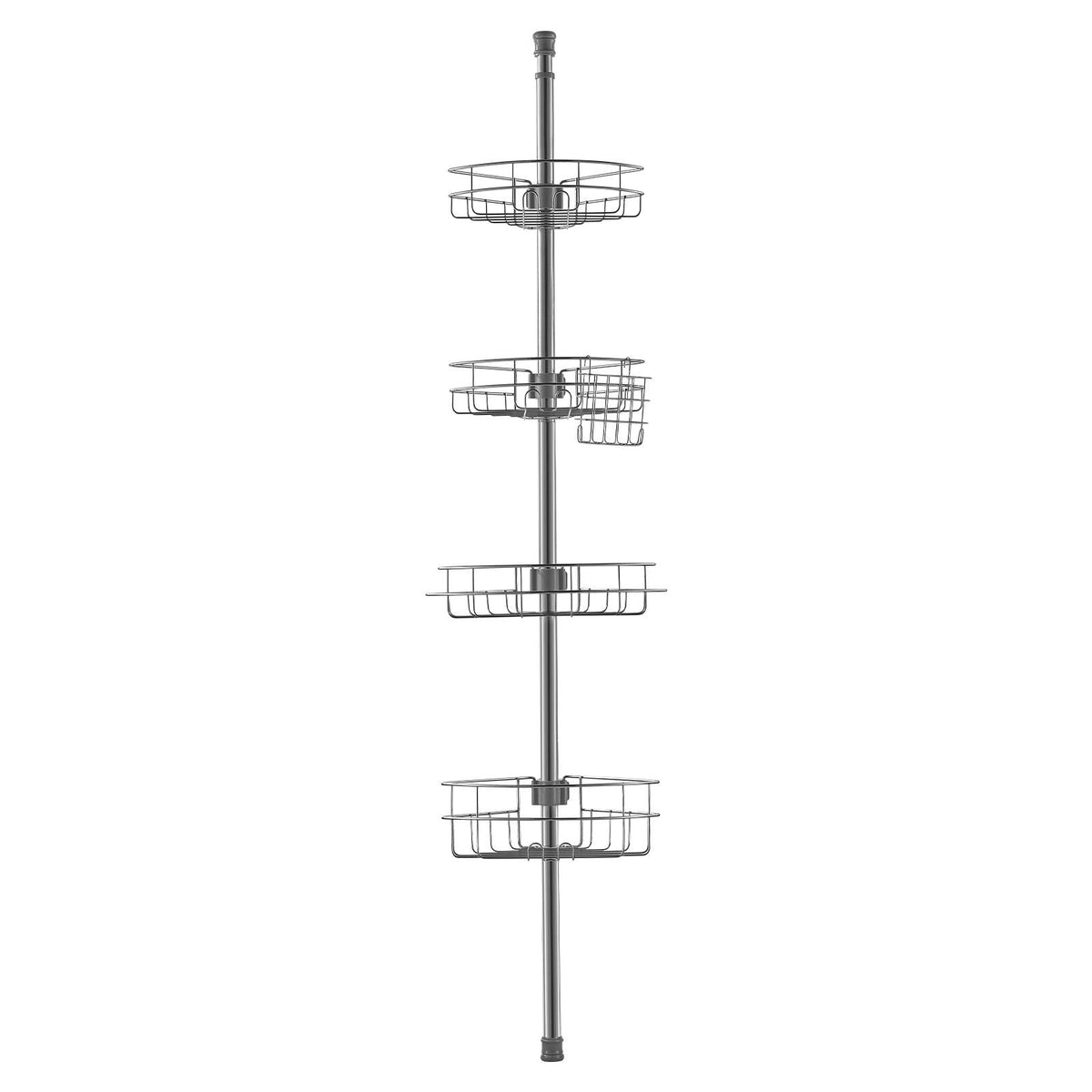 Shower Corner Caddy Tension Pole, 56" to 114" High, Multi-Functional Shower Tension Pole with Strong Load-Bearing Tray, Rust-Proof Easy-to-Install Tension Pole, Fit for Bathroom & Washroom
