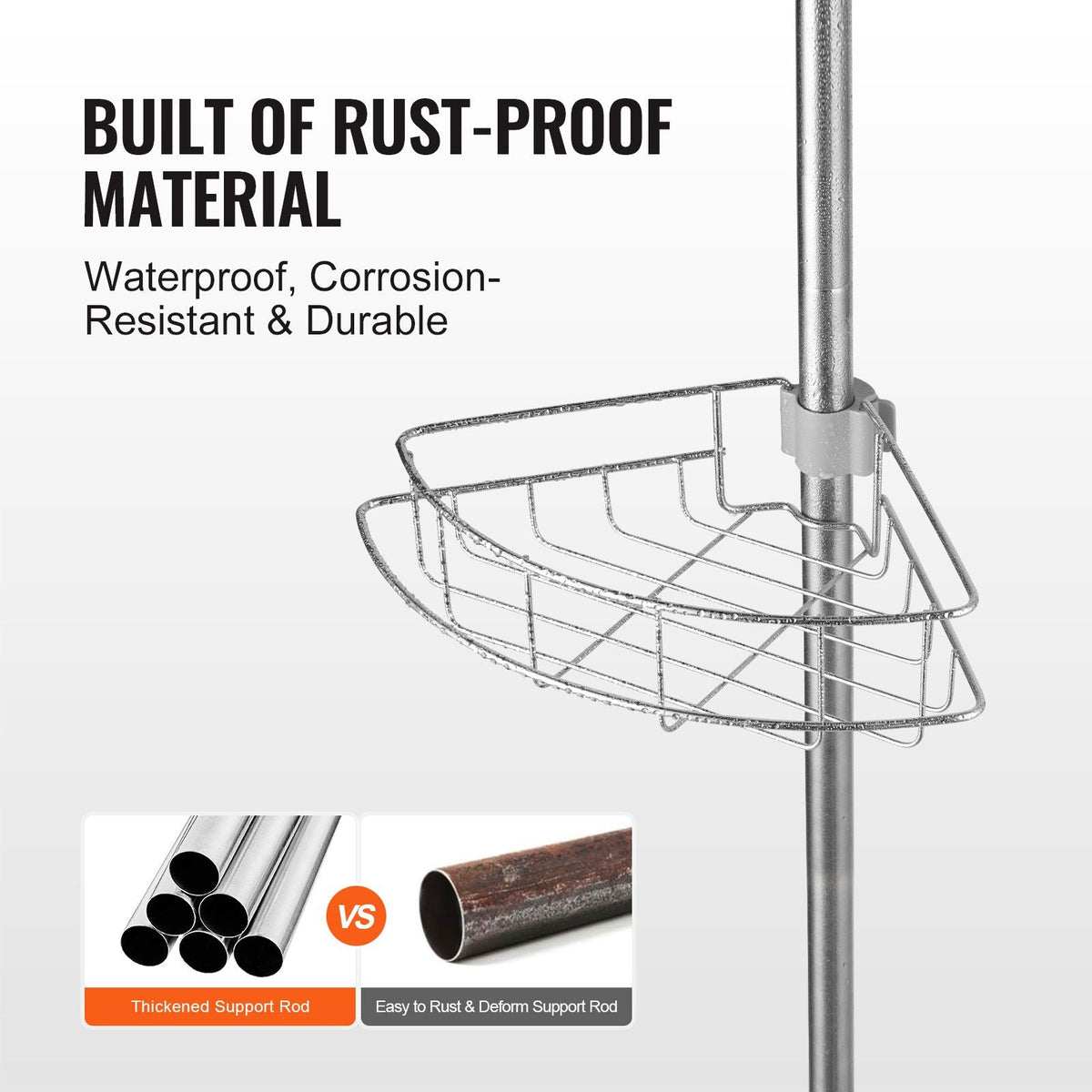 Shower Corner Caddy Tension Pole, 56" to 114" High, Multi-Functional Shower Tension Pole with Strong Load-Bearing Tray, Rust-Proof Easy-to-Install Tension Pole, Fit for Bathroom & Washroom