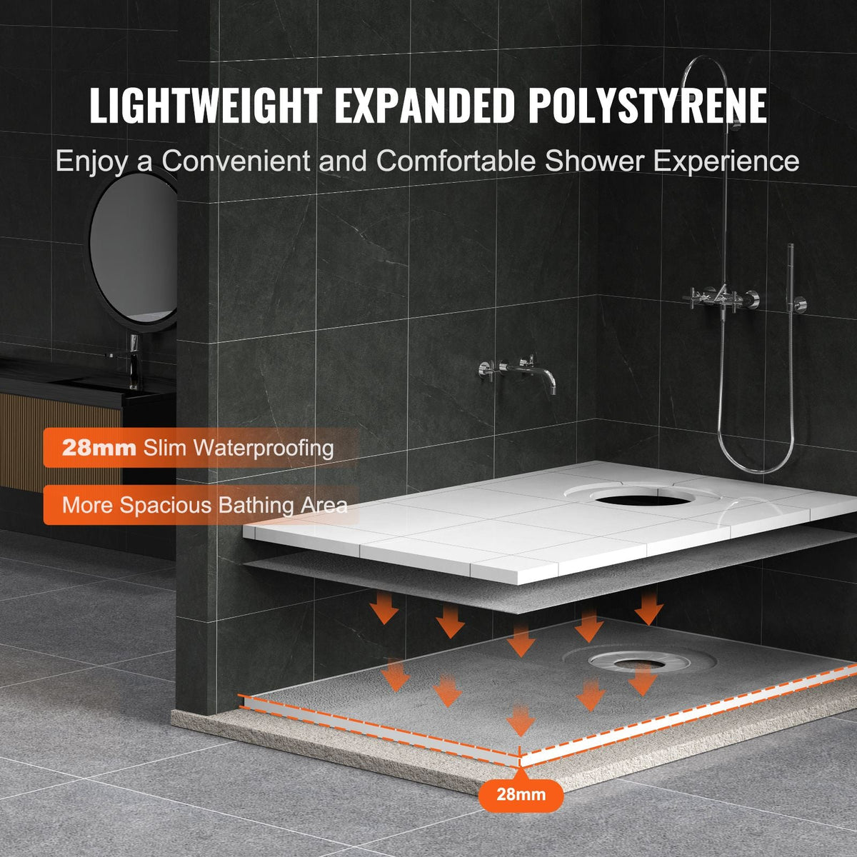 Shower Curb Kit, 60"x38" Shower Pan Kit with 6.3" Offset Drain, Lightweight EPS Shower Installation Kits with 2 Waterproof Cloths, Shower Pan Slope Sticks Fit for Bathroom