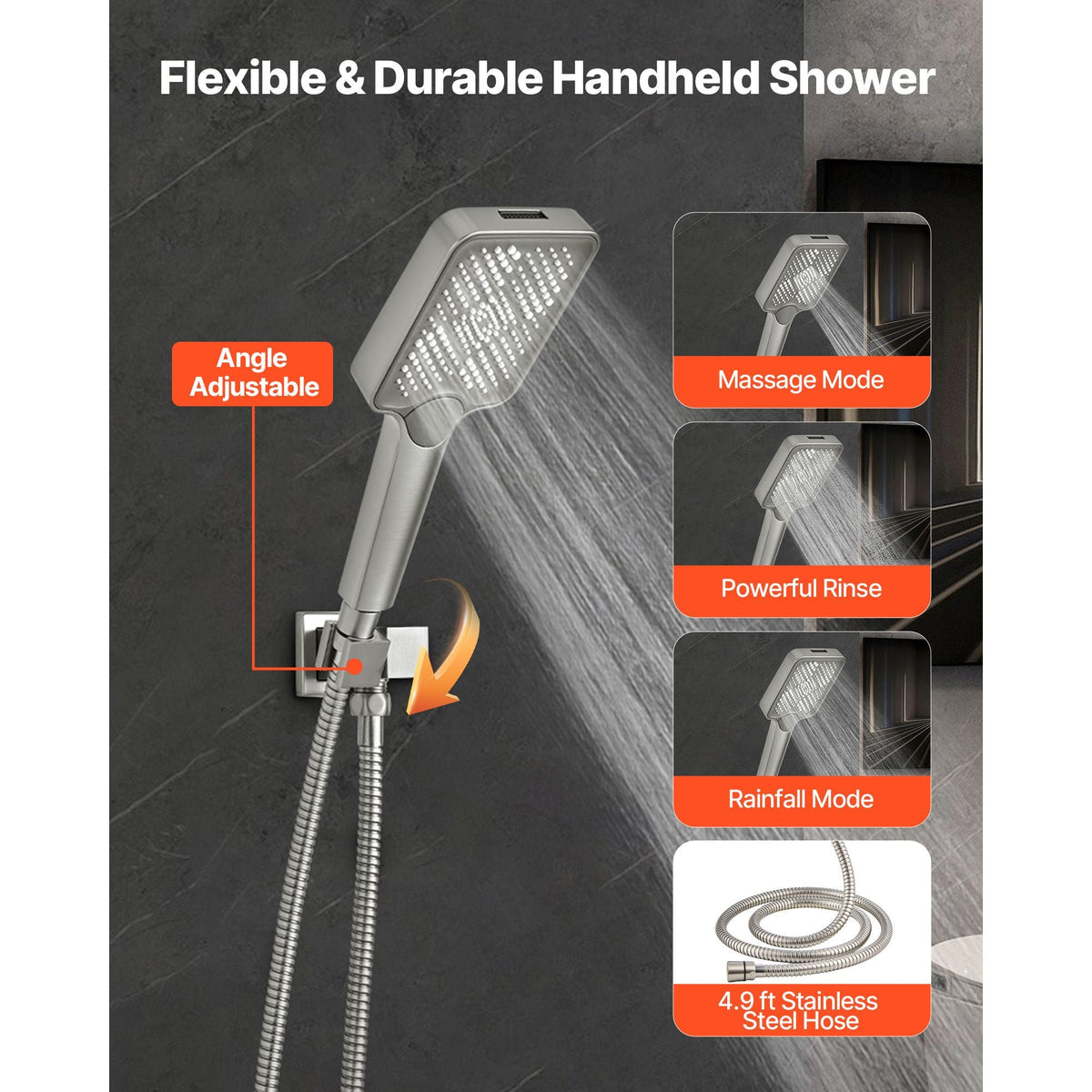 Shower Faucet Set, 12 Inch Ceiling Mount Rainfall Shower System with 6 Inch Wall Mount Head and 4 in 1 Handheld Spray, Rotatable 3-Function Dual Rain Head Brass Valve & Trim Kit, Brushed Nickel