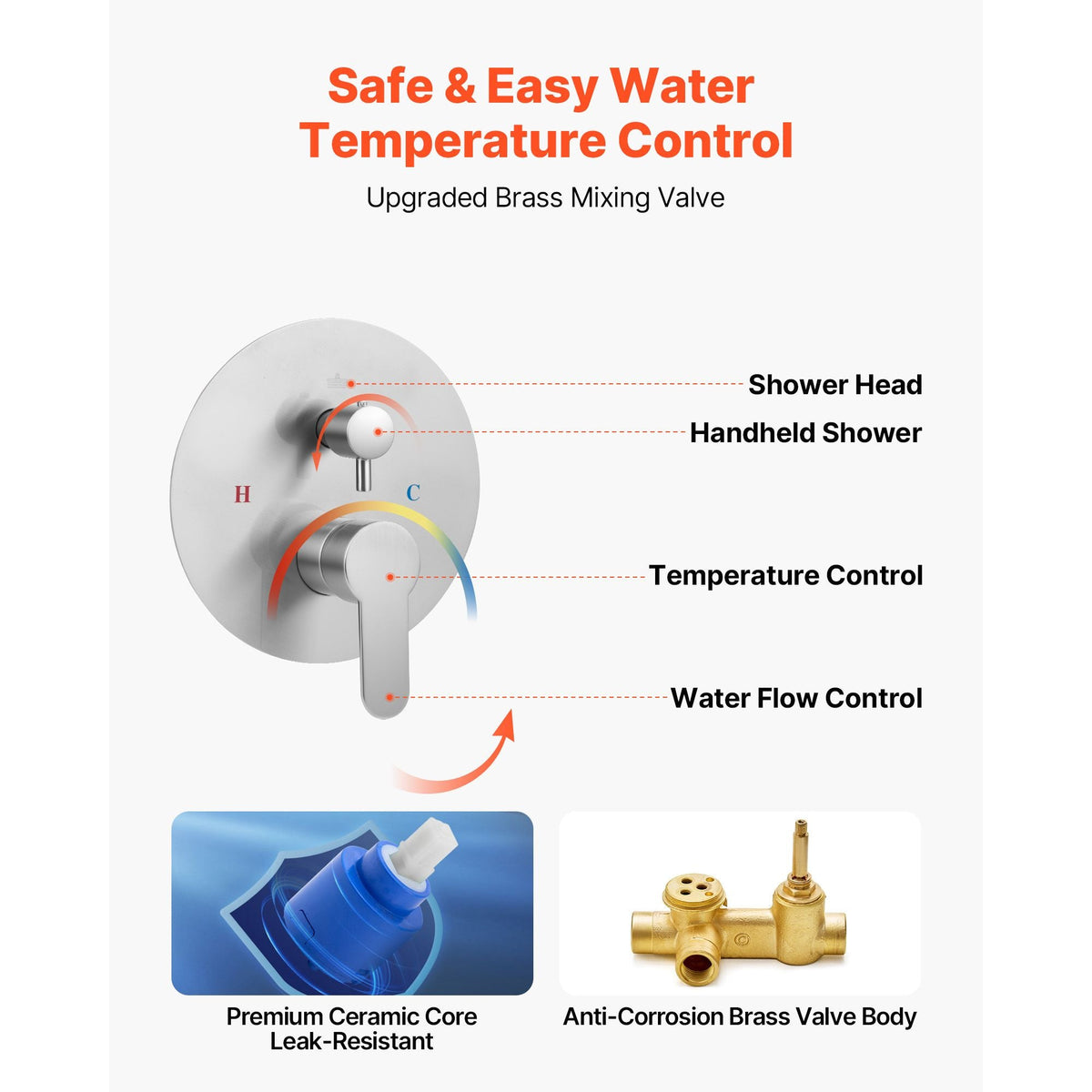 Shower Faucet Set, Rainfall Bathroom Shower System with 10-Inch Round Rain Shower Head and Handheld Spray, Wall Mounted Bath Fixtures with Brass Valve and Trim Kit, Brushed Nickel
