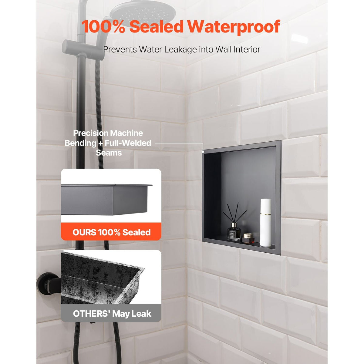 Shower Niche, 13 x 13 x 4 inch Recessed Wall Niche, Heavy-duty Stainless Steel Modern Soap & Shampoo Storage Organizer, Sealed Waterproof, Durable & Easy to Install,Black for Bathroom