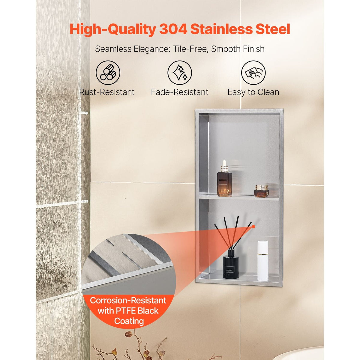 Shower Niche, 13 x 25 x 4 inch Recessed Wall Niche Double-layer, with Hollowed-out Divider,Heavy-duty Stainless Steel Modern Shampoo Storage Organizer,Waterproof, Silver for Bathroom