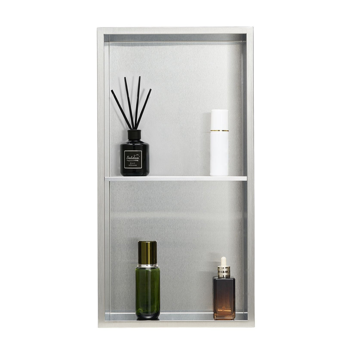 Shower Niche, 13 x 25 x 4 inch Recessed Wall Niche Double-layer, with Hollowed-out Divider,Heavy-duty Stainless Steel Modern Shampoo Storage Organizer,Waterproof, Silver for Bathroom
