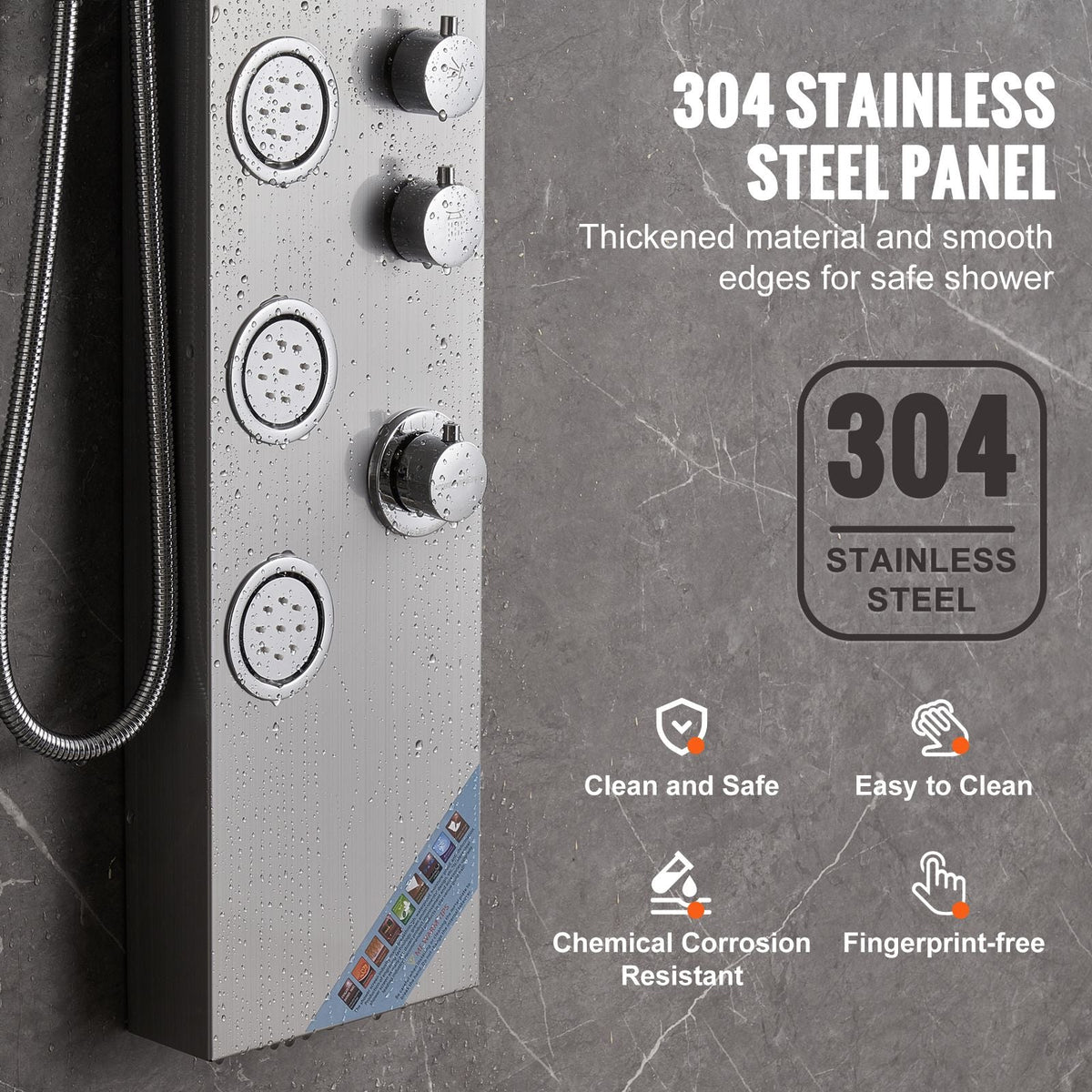 Shower Panel System, 4 Shower Modes Shower Panel Tower, Rainfall, Waterfall, 5 Full Body Massage Jets and 3-Setting Handheld Shower Head with 59" Hose, Stainless Steel Wall-Mounted Shower Set