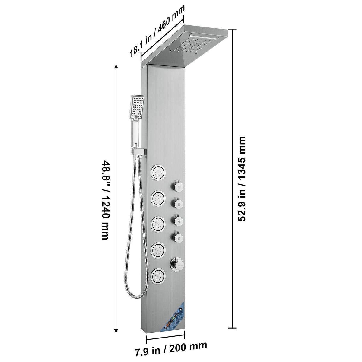 Shower Panel System, 4 Shower Modes Shower Panel Tower, Rainfall, Waterfall, 5 Full Body Massage Jets and 3-Setting Handheld Shower Head with 59" Hose, Stainless Steel Wall-Mounted Shower Set
