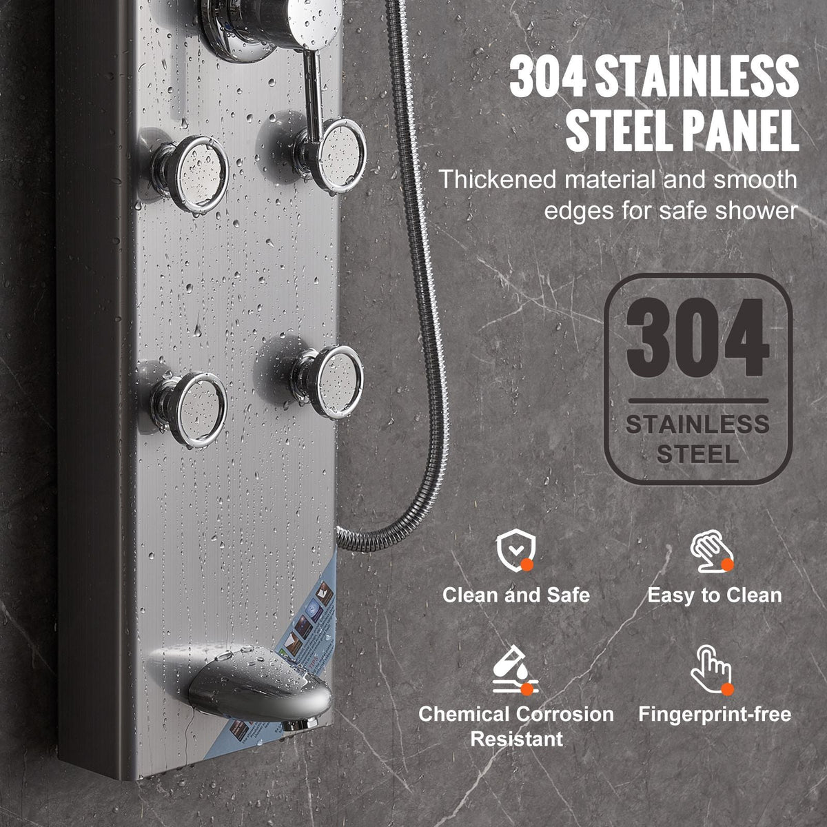 Shower Panel System, 5 Shower Modes, Digital Display Shower Panel Tower, Rainfall, 8 Massage Jets, Tub Spout, 3-Setting Handheld Shower Head 59" Hose, Stainless Steel Wall-Mounted Shower Set