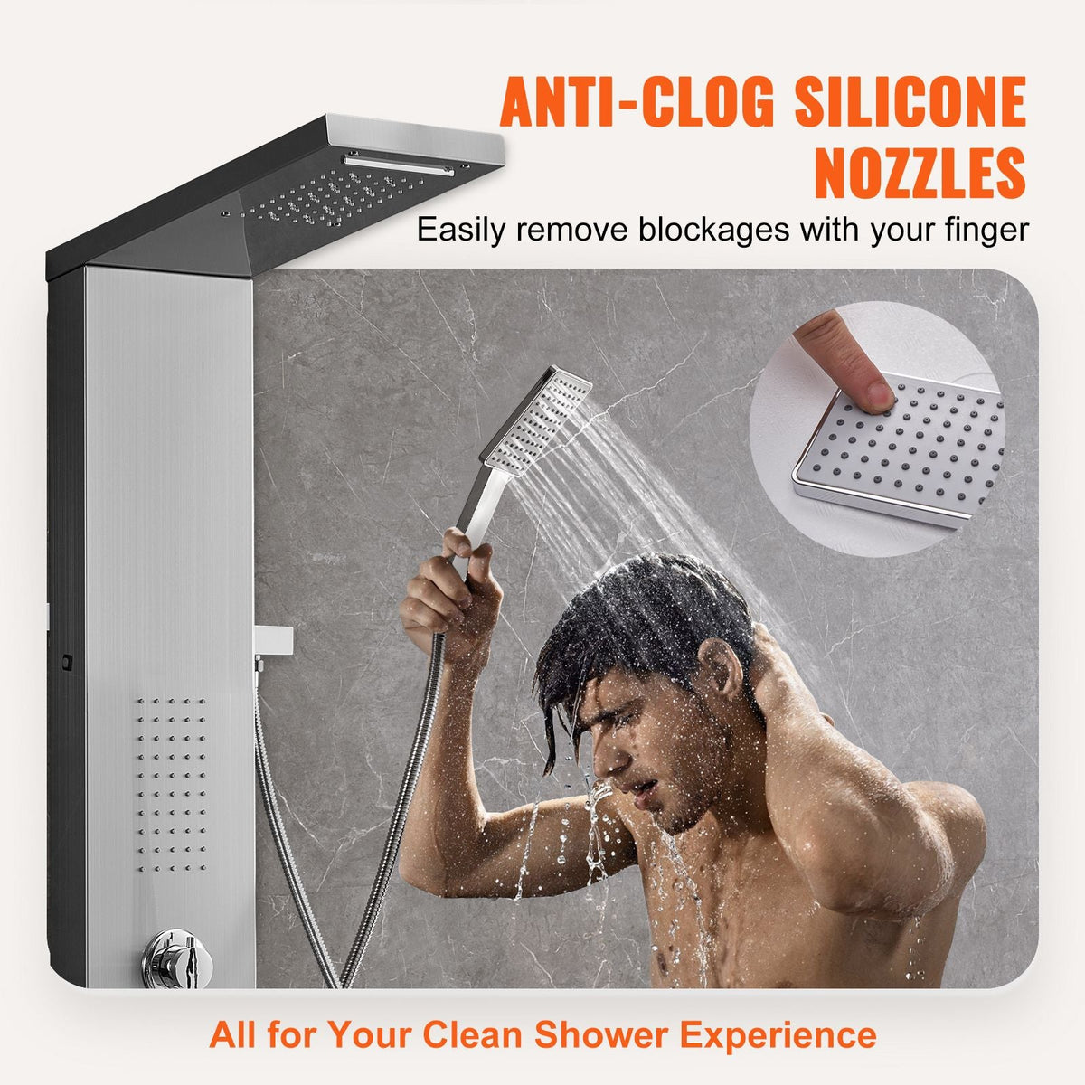 Shower Panel System, 5 Shower Modes, LED Shower Panel Tower, Rainfall, Waterfall, 2 Body Massage Jets, Tub Spout, Handheld Shower Head with 59" Hose, Stainless Steel Wall-Mounted Shower Set