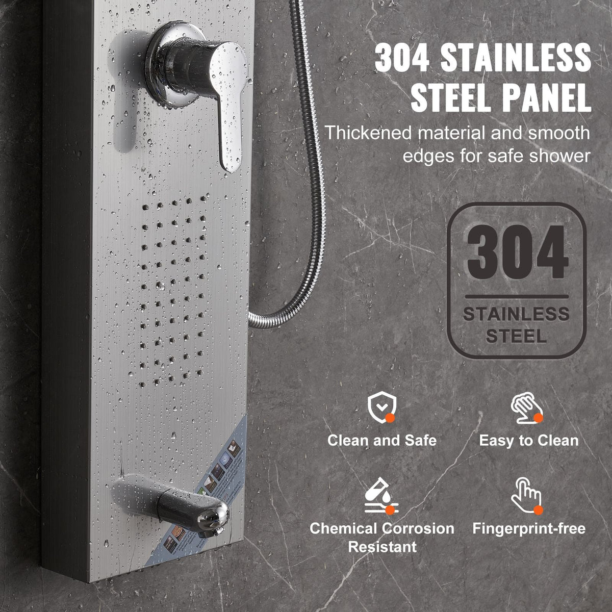 Shower Panel System, 5 Shower Modes, LED Shower Panel Tower, Rainfall, Waterfall, 2 Body Massage Jets, Tub Spout, Handheld Shower Head with 59" Hose, Stainless Steel Wall-Mounted Shower Set