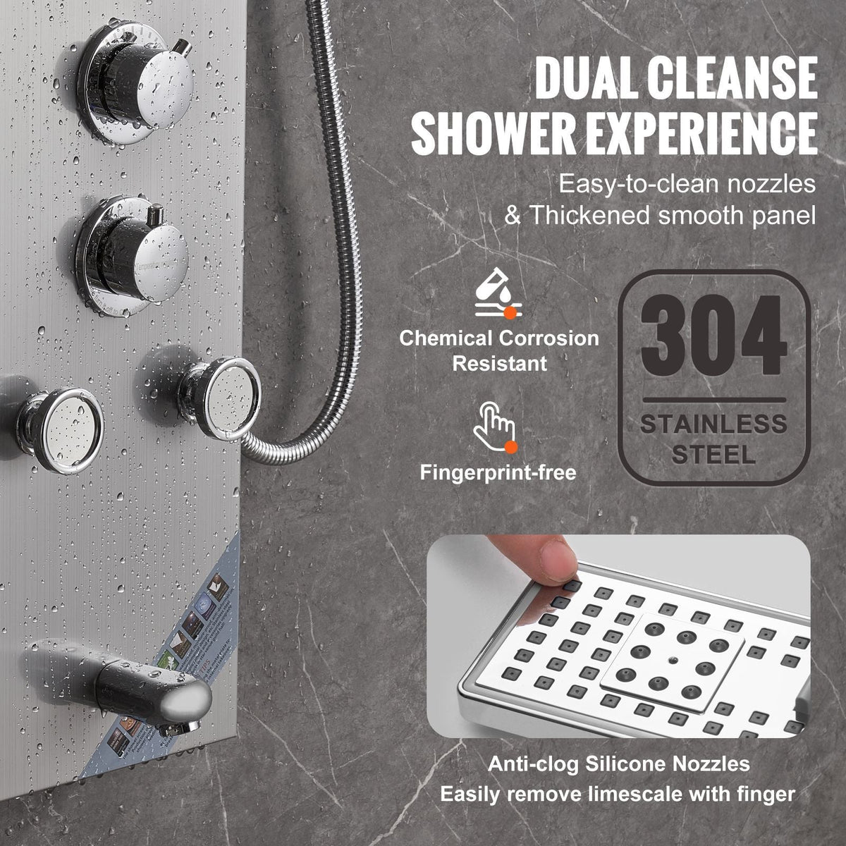 Shower Panel System, 6 Shower Modes, LED & Screen Hydroelectricity Shower Panel Tower, Rainfall, Waterfall, 5 Massage Jets, Tub Spout, Handheld Shower, Stainless Steel Wall-Mounted Shower Set