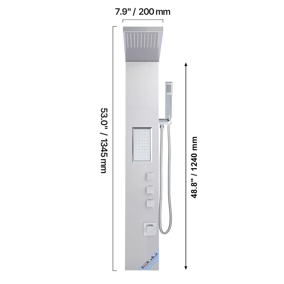 Shower Panel Tower System with Rainfall Shower Head, 53 in Brushed Stainless Steel Shower Column, 3-Function Faucet, High Pressure Wall-Mount Rain Massage System, with Large Body Jet, Handheld