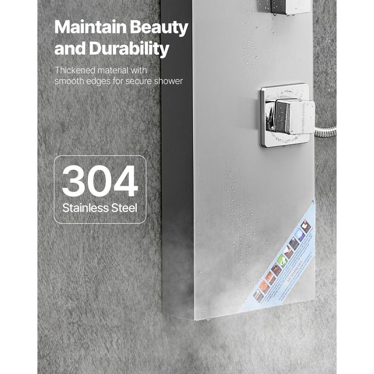 Shower Panel Tower System with Rainfall Shower Head, 53 in Brushed Stainless Steel Shower Column, 3-Function Faucet, High Pressure Wall-Mount Rain Massage System, with Large Body Jet, Handheld